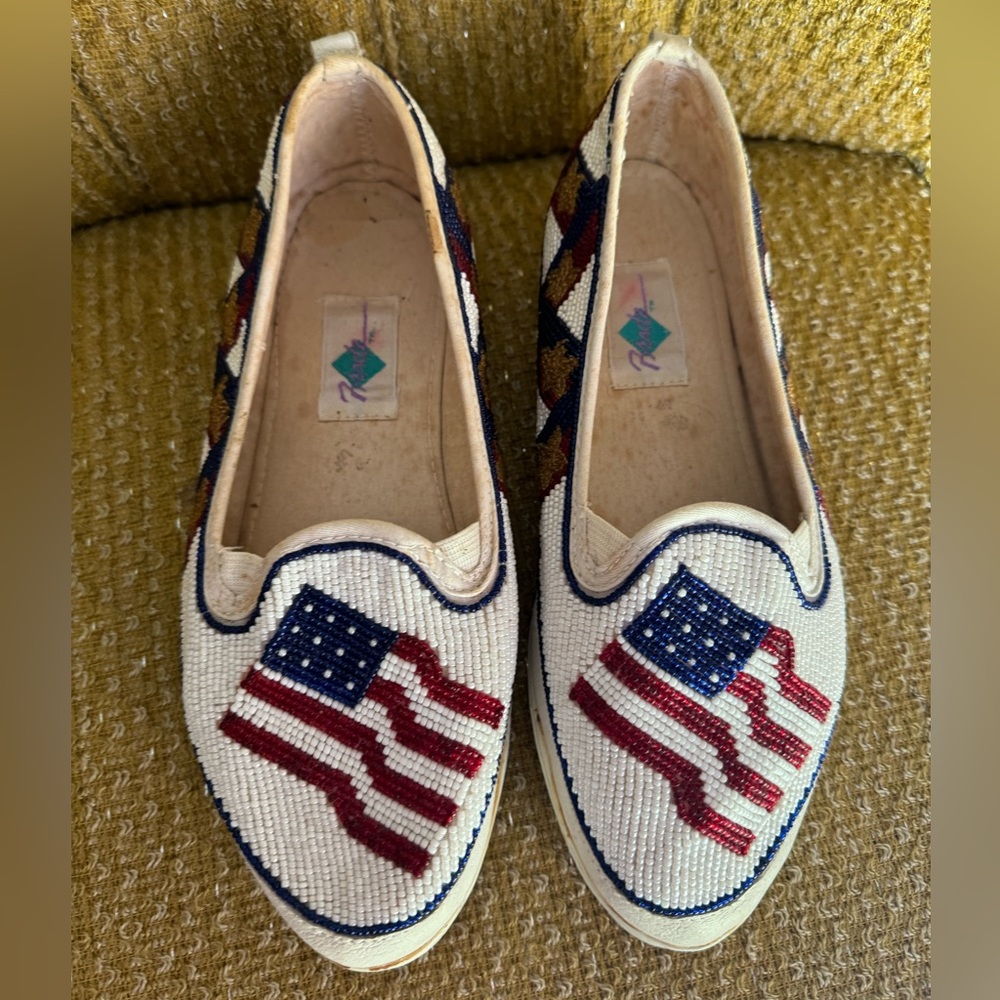 Vintage Beaded Red, White, Blue, American Flag Slip Ons